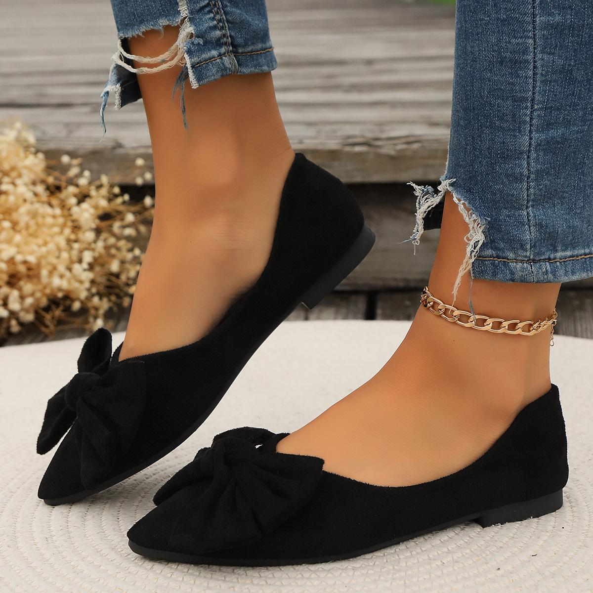 

Korean Style Fairy Bow Pointed Toe Flats for Women - 2025 Spring/Autumn Collection 35 чорний