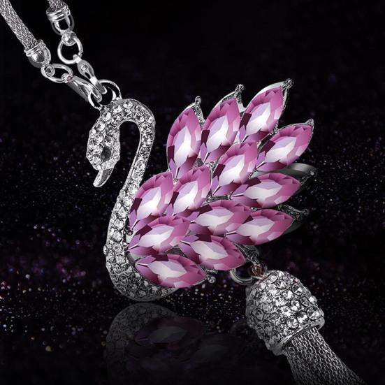 Bling Swan Car Hanging Ornament Faux Crystal Rhinestone Swan Car Rearview Mirror Charm Double