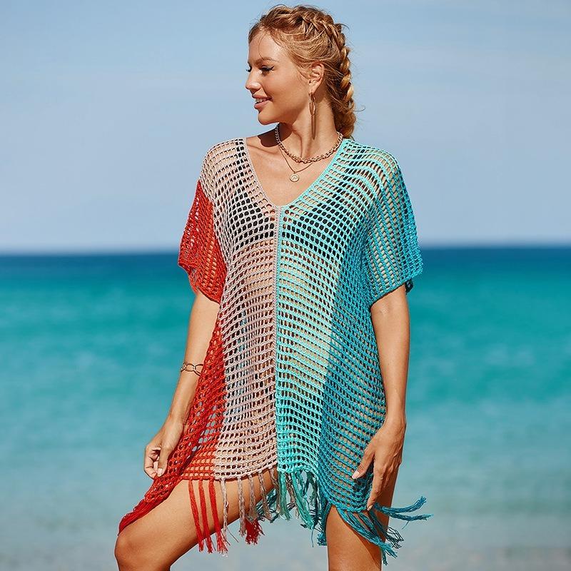 Open-weave Beach Cover-up, Beach Vacation Bikini Outer Cover-up, Swimming Suit, Sun Protection Clothing