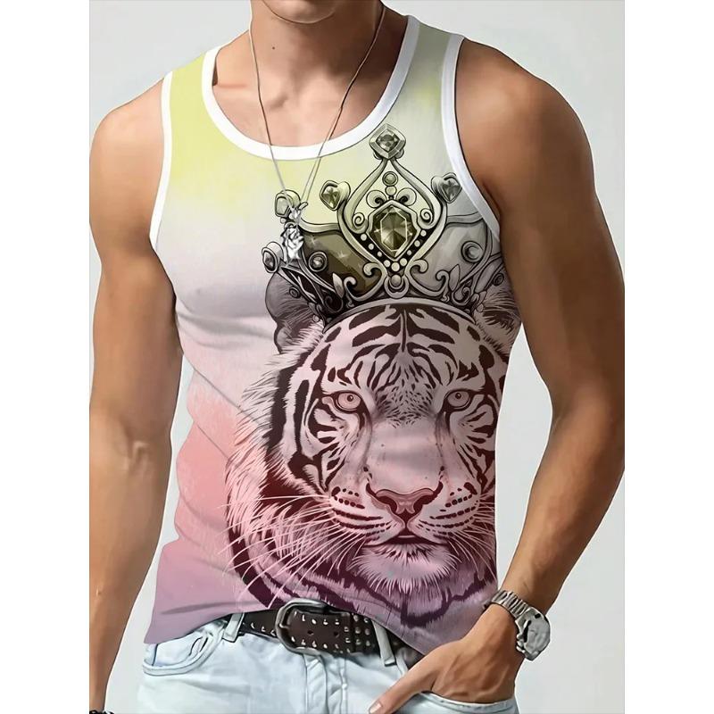Camiseta sin mangas de verano con cuello redondo y estampado de animales en 3D para hombre, moda casual
