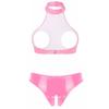 Set Top Corto da Donna in Pelle Verniciata con Busto Aperto e Slip con Cavallo Aperto