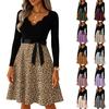 Robe décontractée pour femme à col en V, manches longues, imprimé vintage, pour la Saint-Valentin