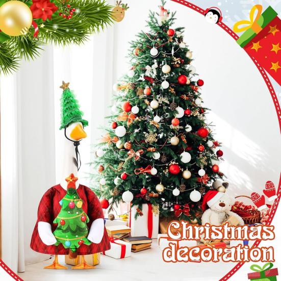 Christmas Porch Goose Outfit Lawn Goose Dress with Xmas Tree Hat Festive Goose Costume for 23" Geese Dress-Up Home Outdoor Decorations