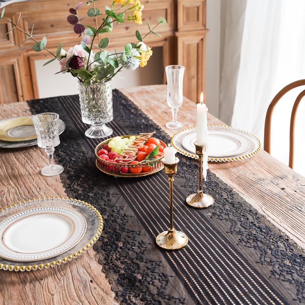 White Lace Table Runner Romantic Semi-Sheer Embroidery  for Dining Table Wedding Party Home Decor Accessories