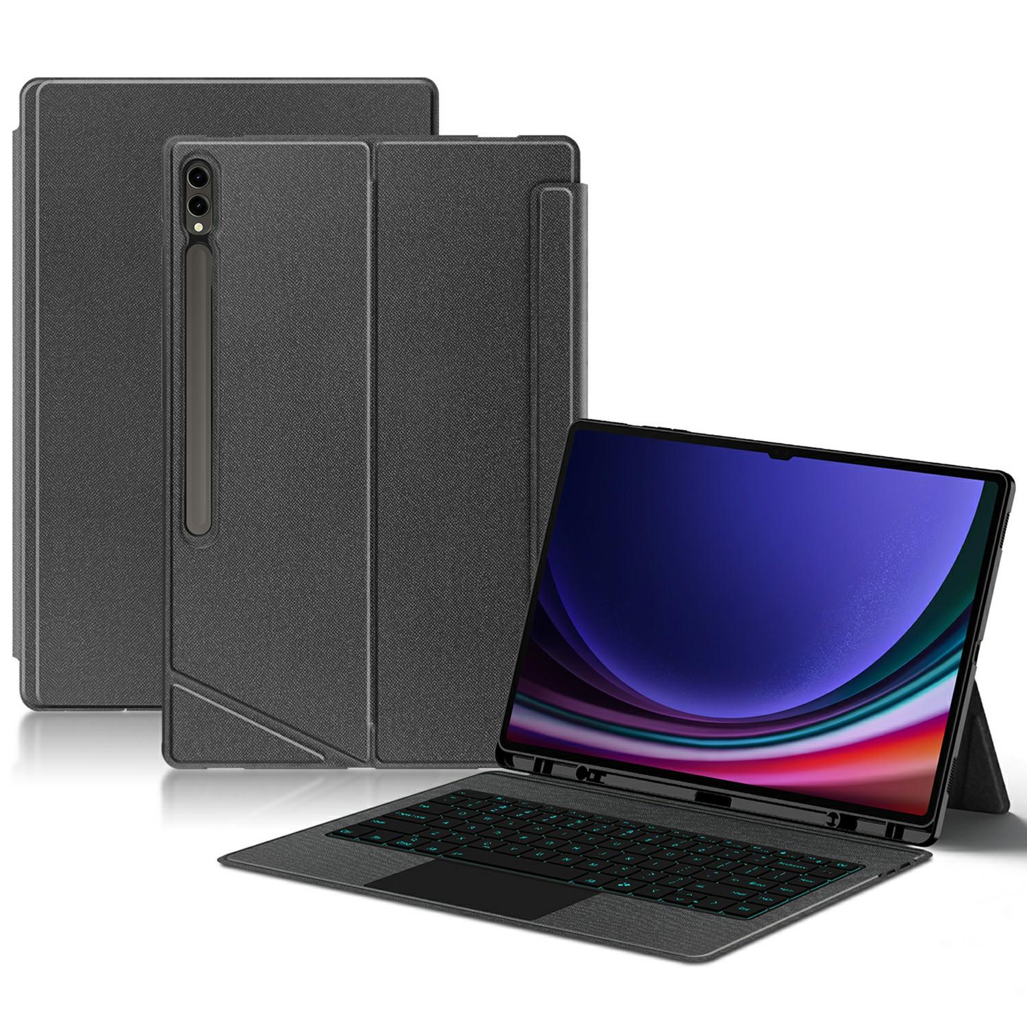 

For Samsung Galaxy Tab S8 Ultra Leather Case+Bluetooth-Compatible Keyboard with Backlight Trackpad A