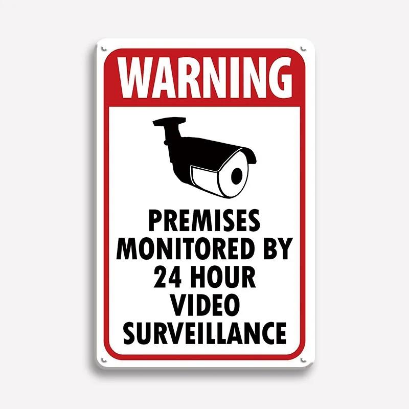 Vintage Tin Sign Retro Warning Metal Sign Video Surveillance Signs No Trespassing Sign Poster For Garage Home Man Cave Wall Deco