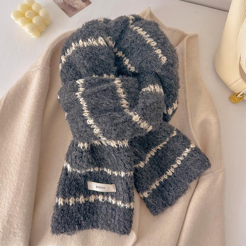 

Fashion Wool Blend Scarf Women Solid Color Stripes Headscarf Knitted Scarf Multi-Functional Warm Knitted Scarf Lady Wool Scarves One Size