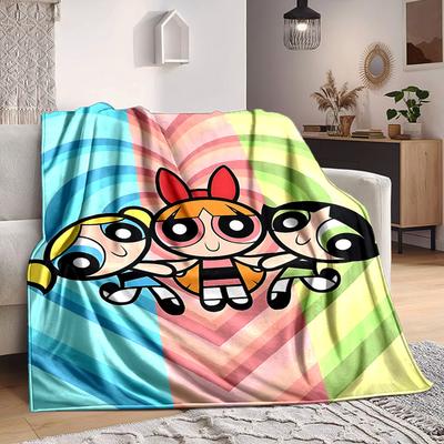 1pc Powerpuff Girls Flannel Throw Blanket Lightweight Soft Warm All Season Blanket for Sofa, Bed, Travel,L1028006