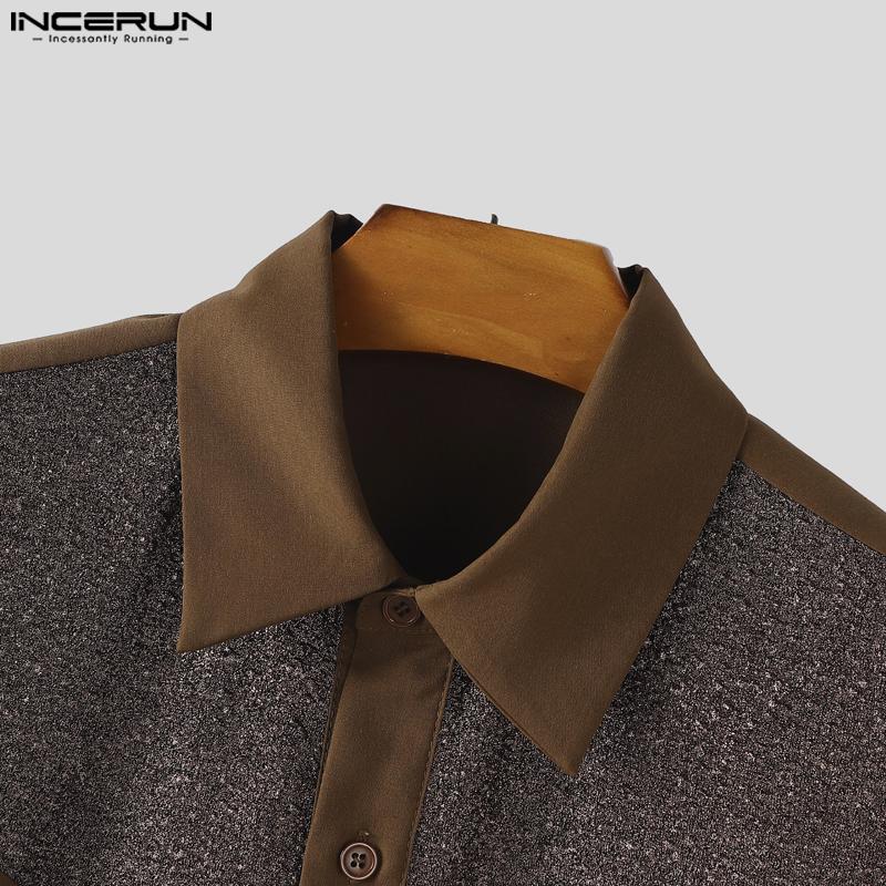 INCERUN Men Short Sleeve Glitter Tassel Patchwork Buttons Casual Tops T-shirts