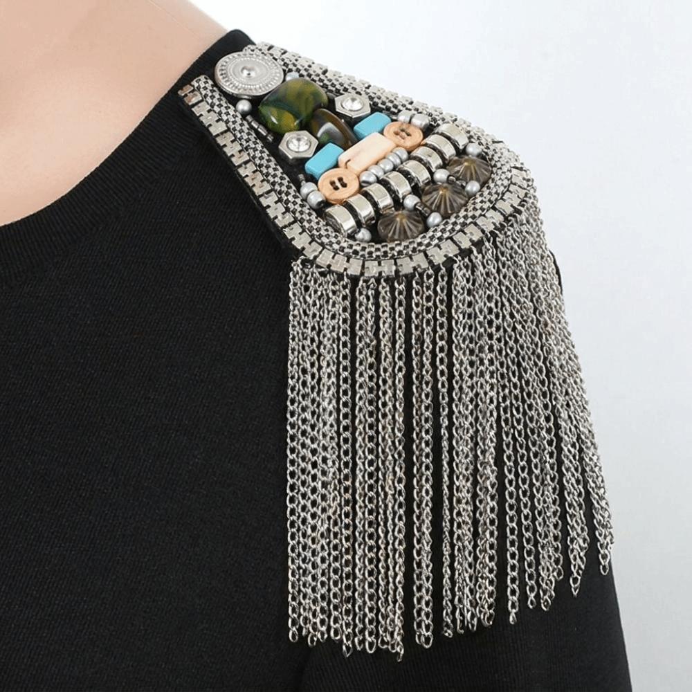 Brooch Fringe Shoulder Mark Epaulet Beads Epaulette Retro Tassel Chain Shoulder Board Cosplay