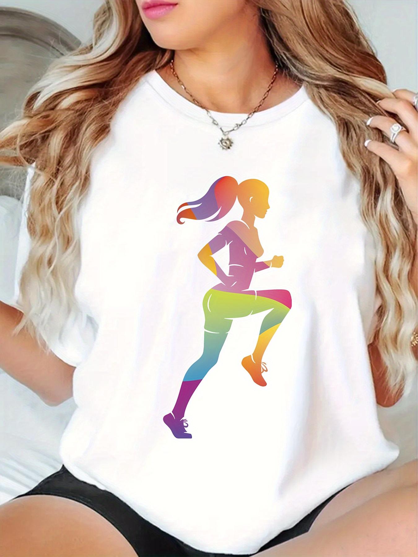 

Ropa De Mujer Womens Gradient Running Graphic TShirt Casual Round Neck Activewear Stretchy Polyester Fabric Clothing S