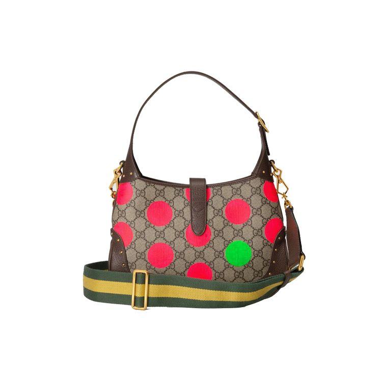 Gucci Jackie 1961 Gold Lock Dot Print Removable Extended Shoulder Strap Canvas And Leather Trim Half Moon Underarm Bag 678843-UQHIG-9885
