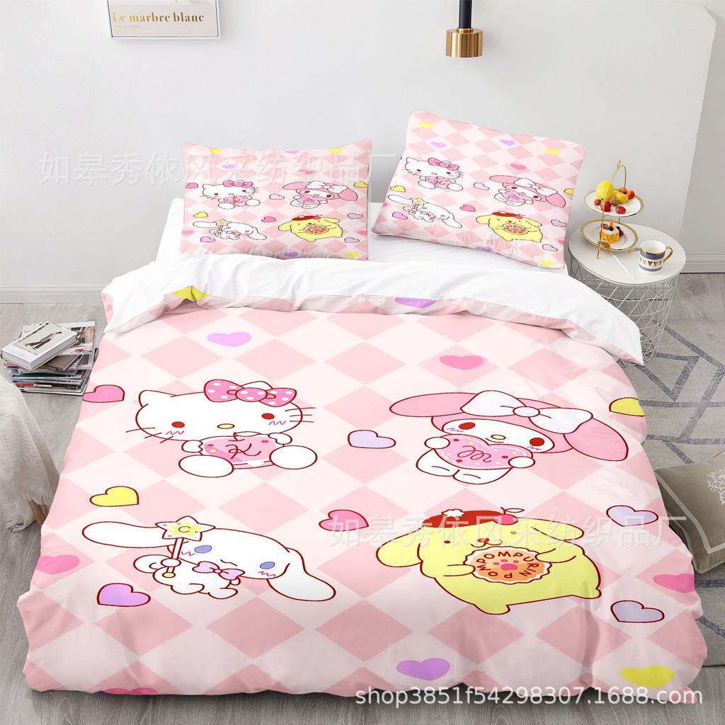 Sanrio Pom Pom Purin Cinnamoroll Bettwäschesets Bettdecke Steppdecke Bettbezug Bettbezug Kissenbezug 2-3-teilige Sets Kinder Erwachsenengröße