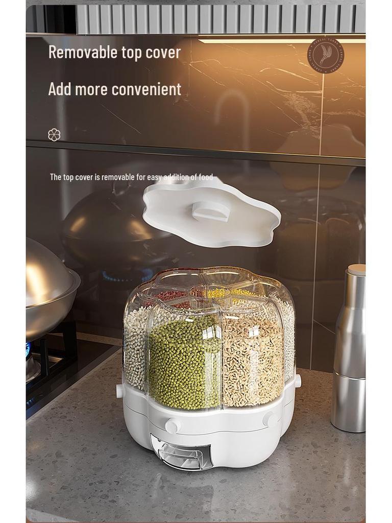 Rotating Rice Storage Bin: Insect & Moisture-Proof, Sealed Divided Grain Canister for Household Use