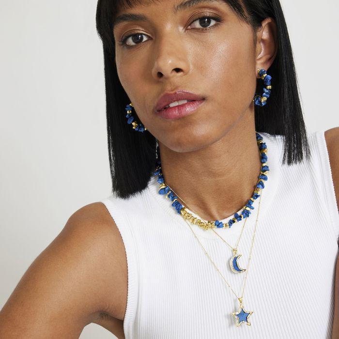 Collier Luxenter En Lapis Lazuli Naturel Fini En or Jaune 18K - Sygo