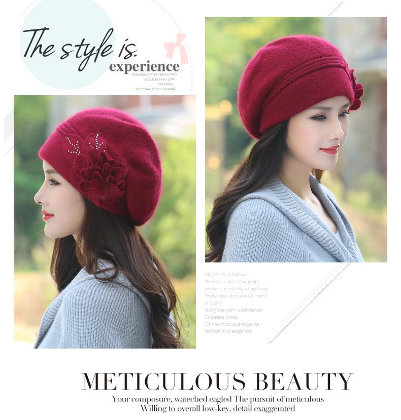 Women's Thick Velvet-Lined Rabbit Fur Knit Beret for Autumn/Winter: Korean Style with Ear Protection