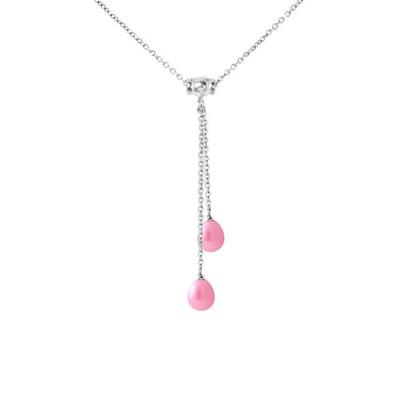 Necklace - - You &; Me - AAA+ Cultured Pearls - 925 Silver - Fushia Pink
