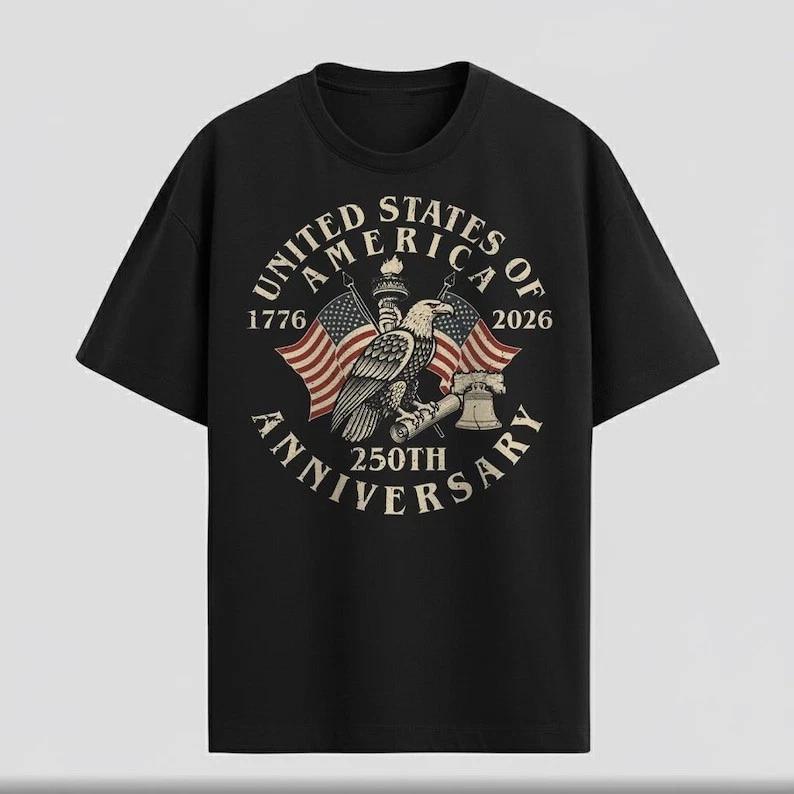 USA 250th Anniversary Flag Eagle Veterans T-shirt, XXL