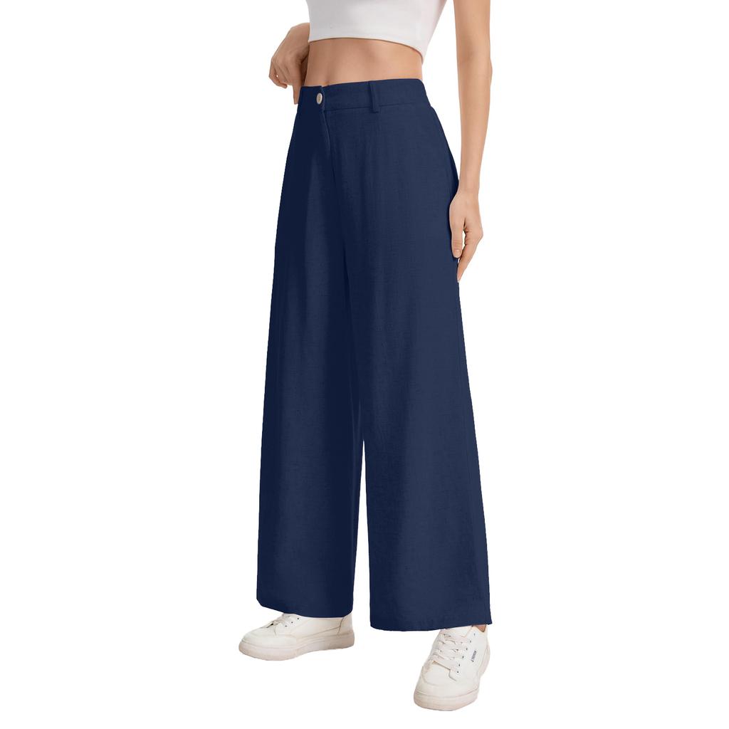 Women's Casual, Loose-Fitting, Flowy Linen Wide-Leg Beach Pants