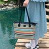 Summer Color Large Capacity Commuter Woven Bag Vacation Beach Bag Ladies Tote Bag Versatile Rainbow Shoulder Bag