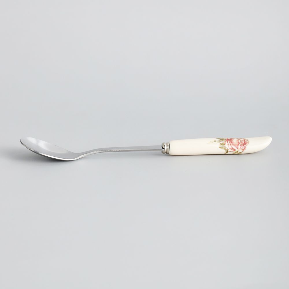 Rose Flowers Ceramics Coffee Spoon Kitchen & Dining Stainless Steel Ice Cream Dessert Scoop TeaSpoon