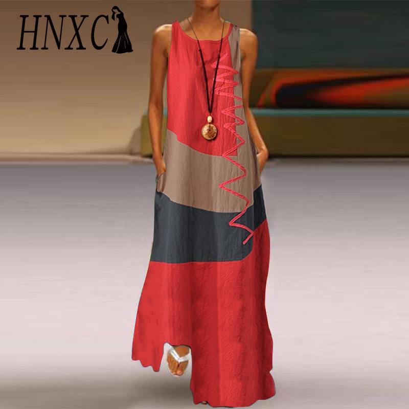 HNXC Fashionable Long Sleeveless Patchwork Dress 4 Colors Casual Dresses