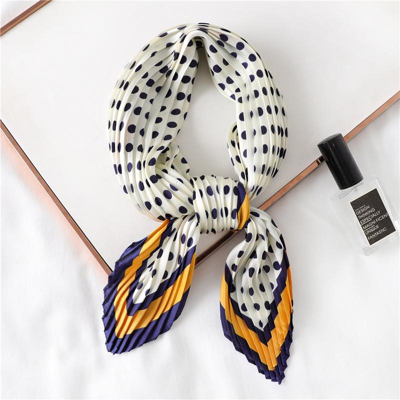 Korean Fashion Polka Dot Silk Scarf Simple Solid Color Versatile Square Scarf Small Silk Scarf Decorative Professional Scarf Crumpled Scarf Women