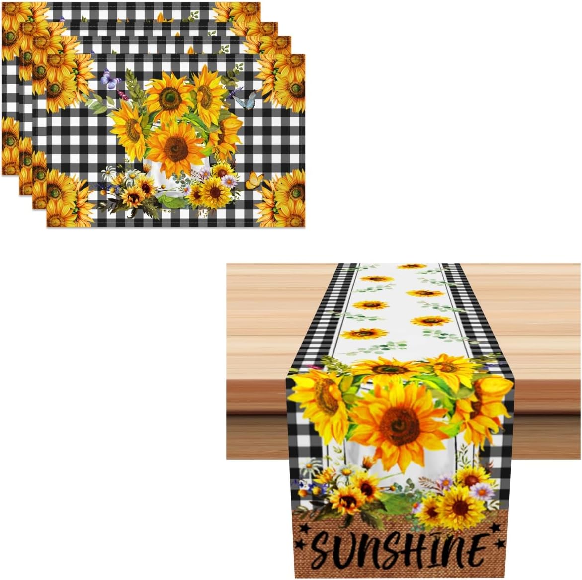 

Sunflower Placemats Set of 4 and Sunflower Table Runner 13 x 72 for Kitchen Dining Table Decoration 4Pcs