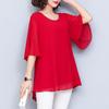 Maglietta da donna in chiffon taglie forti, con bordo estivo in pizzo, manica media, top da ufficio