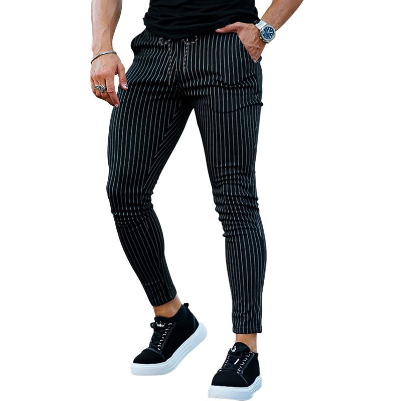 

Брюки мужские повседневные осенние на шнуровке узкие полосатые мужские повседневные брюки XL чёрный