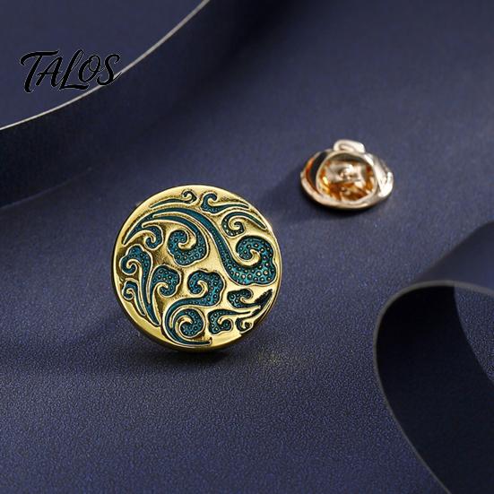Cast Alloy Lapel Pin Vintage Embossed Pattern Pin, Zinc Suit Polished Edge Metal Button Collar for Men Formal Corsage Coat Decoration 3D