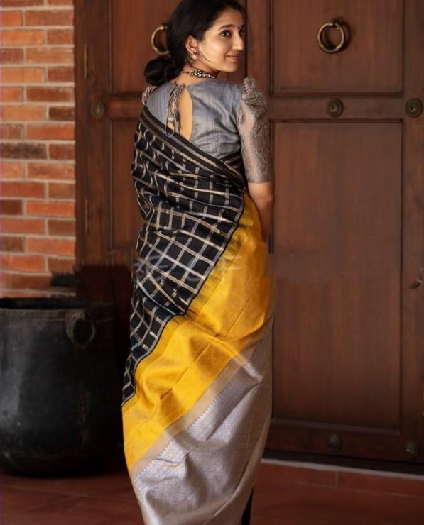 Beautiful Golden Jari with New Design Soft Lichi Silk Saree