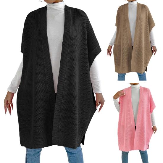 Kvinner Ensfarget Strikket Genser Vest Casual Løstsittende Cardigan Jakke Høst Vinter Strikkevest Kåpe