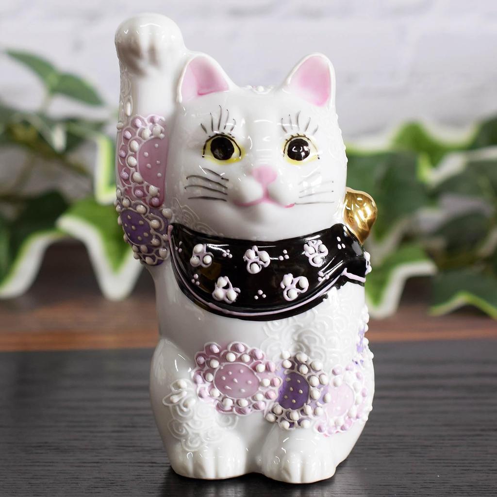 Waza no Kura Stylish Lucky Charm Kutani Ware with Purple Flower Design Perfect for Grand 60th 70th 77th Birthday Feng and Interior Right-Handed