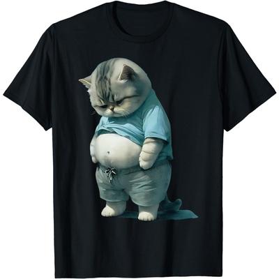 Süßes, lustiges T-Shirt mit fetter Katze und Kunstdesign, dickes Kätzchen, Katzenliebhaber, für Männer und Frauen, hübsches, kurzärmliges grafisches Baumwoll-T-Shirt für Männer