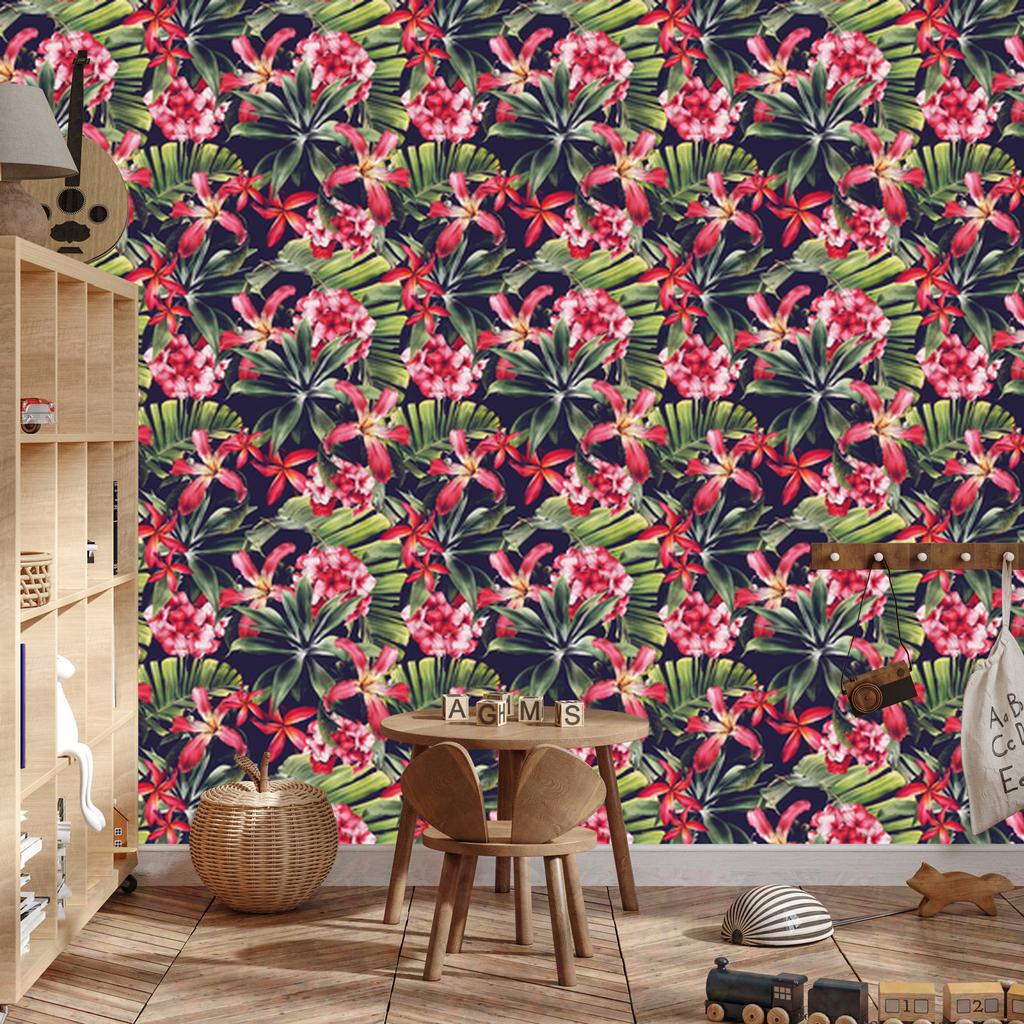 Exotic flowers and leaves wallpaper for living room and bedroom 50x1000