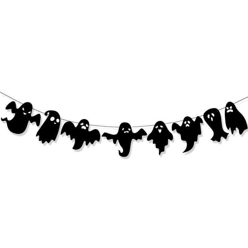 1PC Halloween Ghost Banner Garland Black & White Ghost Paper Bunting Spooky Hanging Pull Flag for Party Scene Decorations