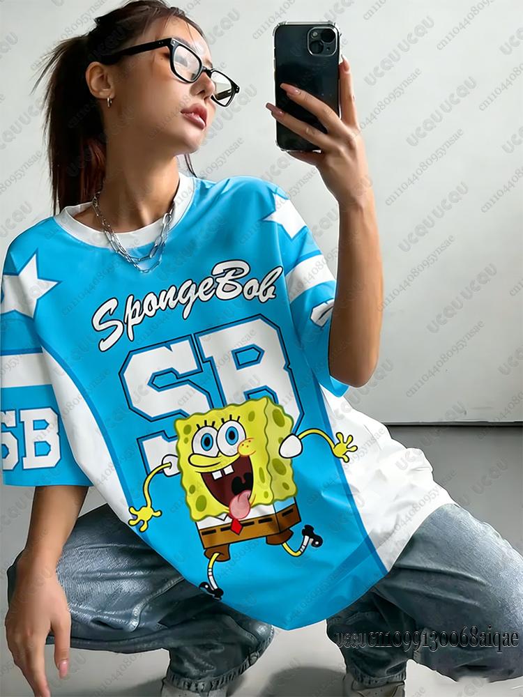 Cartoon Spongebob Print Wounisex Tshirts Summer Fashionable High Quality Sports Football Jerseys Casual Streetwear Unisex Y2k Tops