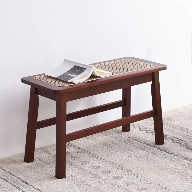 Rattan Weaving Solid Wood Bench - Nordic Shoe Stool for Living Room & Dining