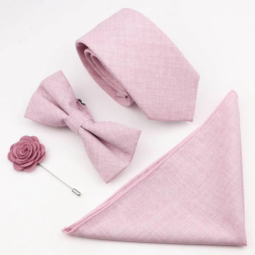 Sada 4ks kravat, Pánské, Šalvějová zelená, Motýlek na kravatu z bavlny, Brož na manžetové knoflíčky, K obleku pro ženicha, Svatba,