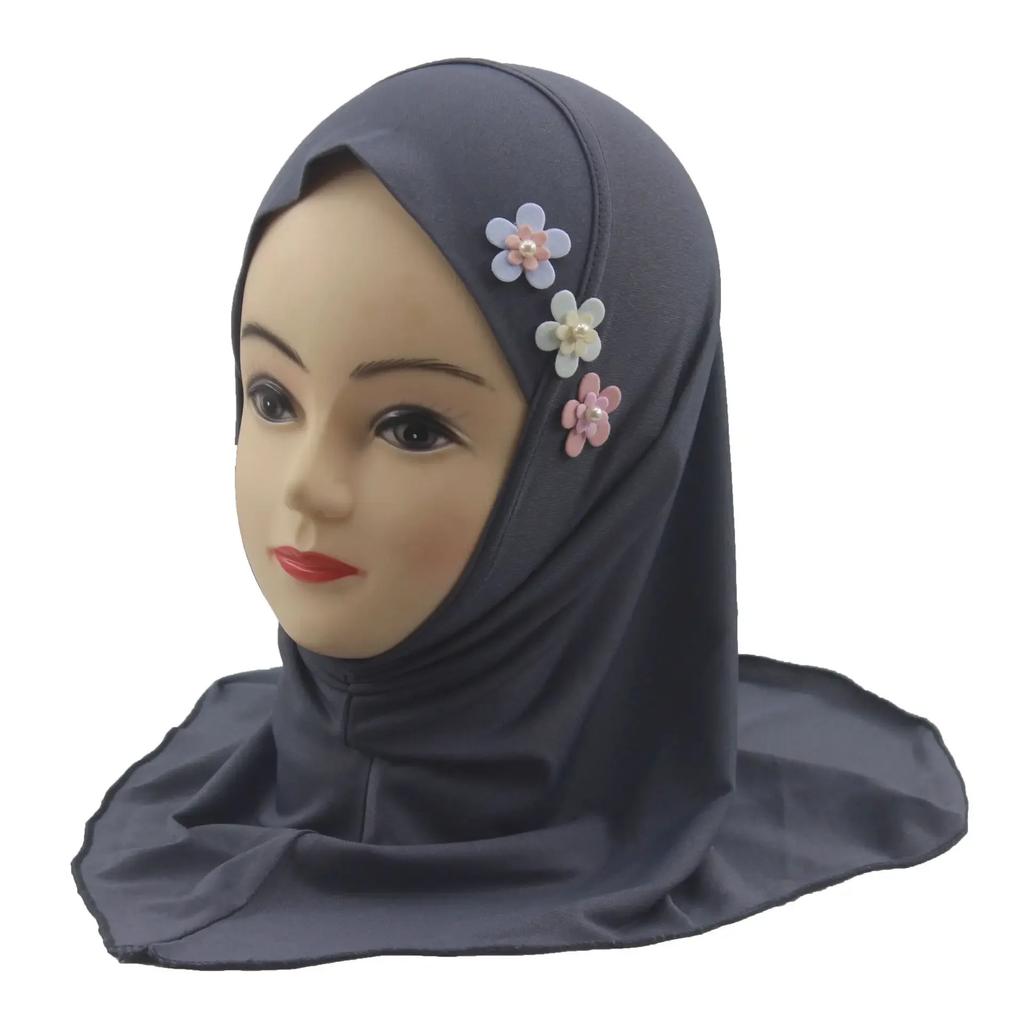 Easy To Wear Girls Instant Hijab Scarf Muslim Hijabs Handmade Flower Amira Lovely Flower Headscarf Turban for 2-6 Years Kids