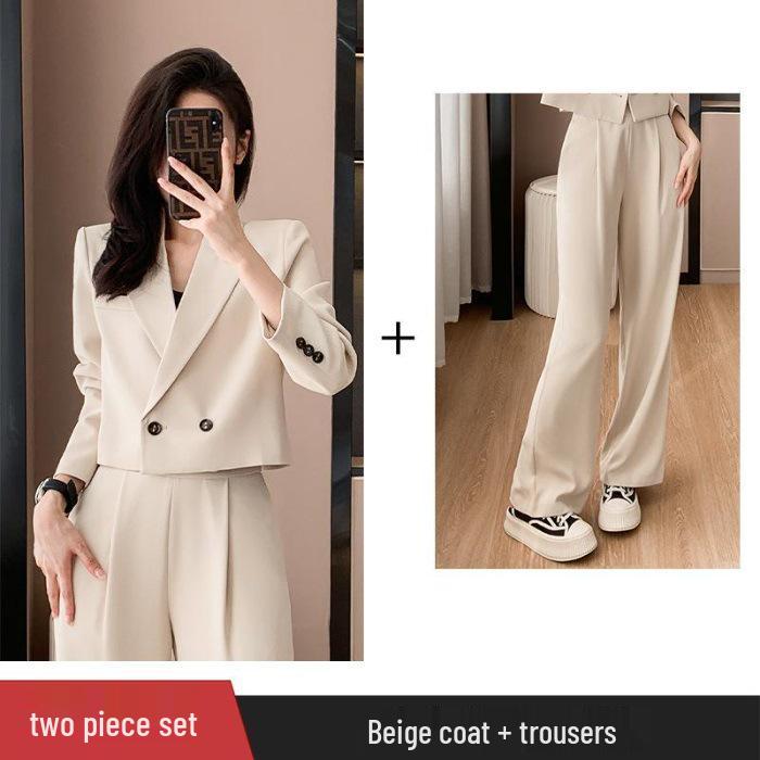 

Женский костюмный комплект на подкладке: Осень/Зима 2025, Корейский стиль, Легкая роскошь, Приталенный крой, Уличный стиль. XXXL грязно-белый