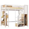 Letto a Soppalco Multifunzionale 90 x 200 cm, Letto in Metallo con Contenitore, Spazio a Ripiani e Scala, Letto per Adulti e Bambini, Bianco