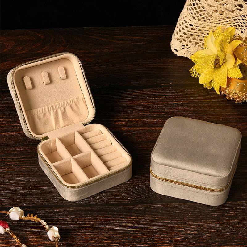 High-End Jewelry Storage Box with Mirror Pattern for Rings, Earrings, Necklaces - Women's Zipper Style Organizer.