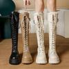 British Style Women's Over-the-Knee Slim Motorcycle Boots with Thick Soles