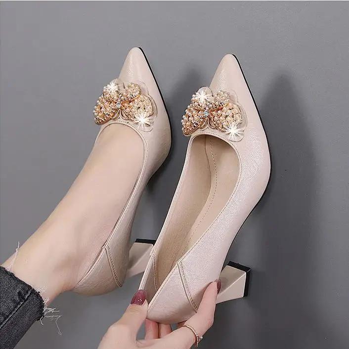 Fashion Office Women's Shoes on Heeled Pointed Toe High Heels Square Chunky Block Heel Pumps Moccasins Ladies Luxury Brand Beau Today 39
