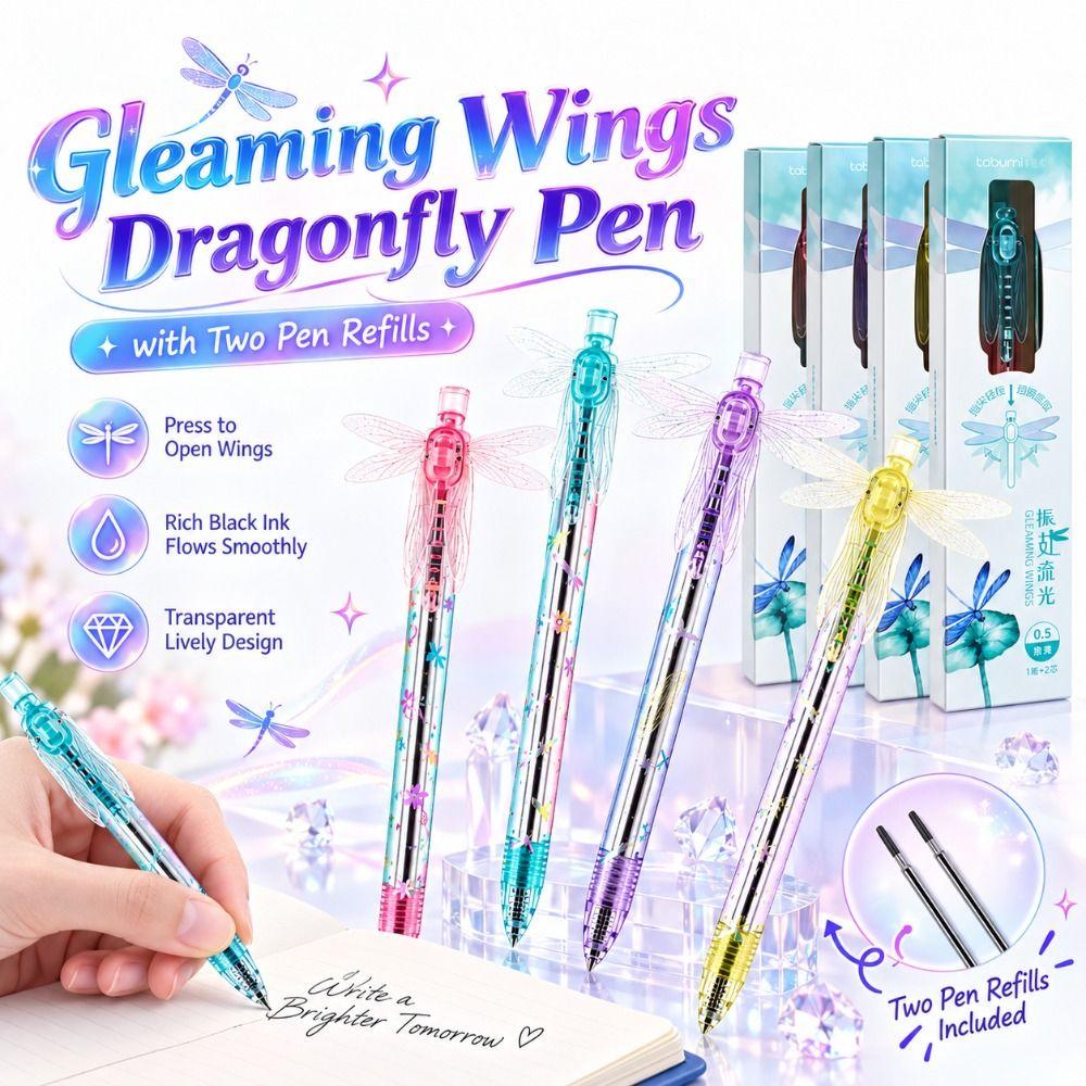 0.5mm Dragonfly Pen with Moving Wings with Two Pen Refills Black Ink Pens Stationery Supplies