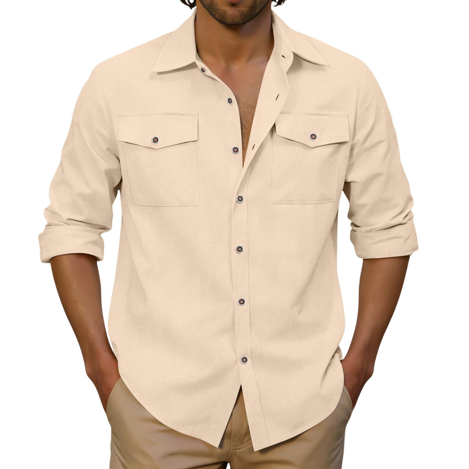 

Men s Casual Outdoor Collared Corduroy Long-Sleeve Shirt XXL хакі