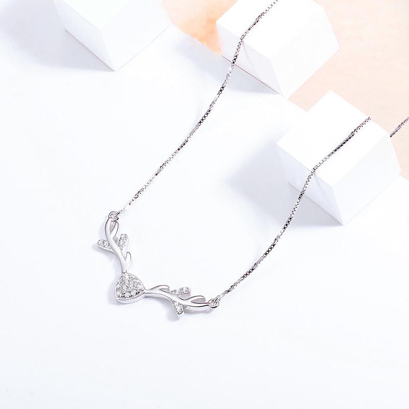 Mori Style Sweet Reindeer Antler Zircon Clavicle Necklace - Christmas Gift