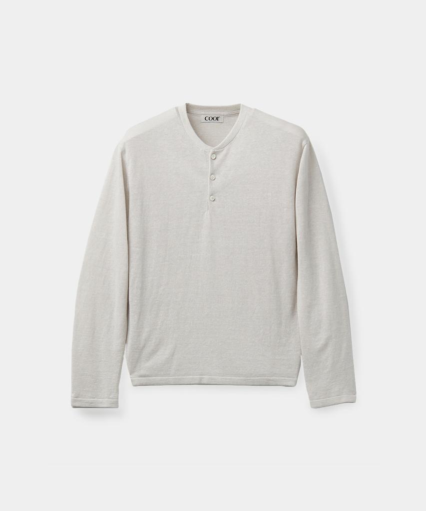 Kueo Len Vlněná Směs Dlouhý Rukáv Henley (Ovesné vločky)